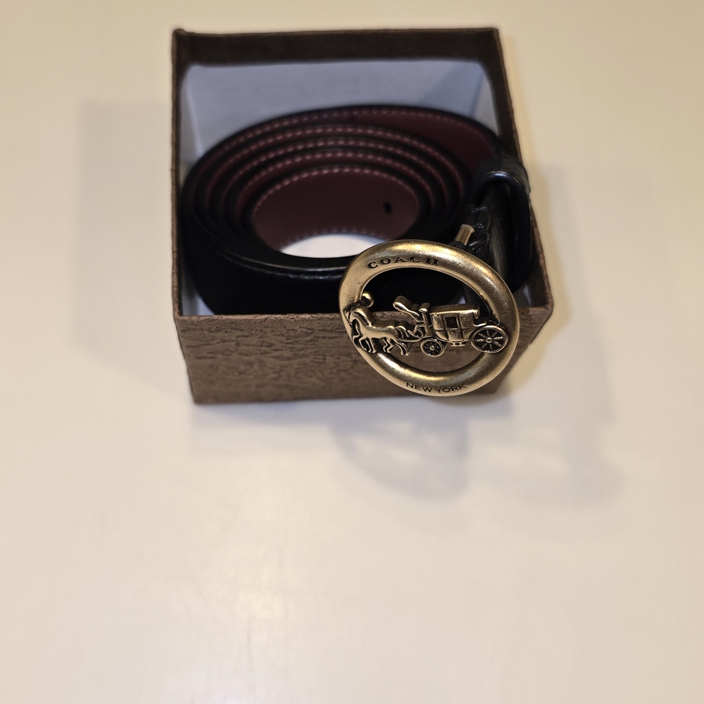 Coach Black and Brown Belt with Gold Buckle